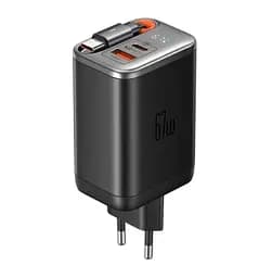 Мережевий зарядний пристрій McDodo 67W 1C+1A Digital Display GaN Charger Built-in 65cm retractable USB-C Cable(EU) Чорний