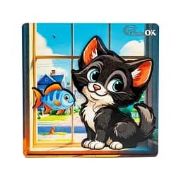 Дерев'яний пазл-вкладиш "Допитливий котик" PuzzleOK Puz-88751 А6, 4 елементи