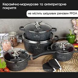 Набір каструль Edenberg, посуд з антипригарним покриттям, казани з керамічним гранітним покриттям, 8 предметів, Чорний - мініатюра 10