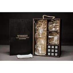 Подарунковий набір Whiskey Stones камені для віскі 9 штук + інструкція + мішечок для зберігання + щипці + 2 склянки та декантер - мініатюра 2