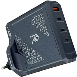 Зарядний адаптер Remax Mecha Warrior 1A+3C RP-U107 швидка зарядка GaN 120W 3xType-C + 1xUSB-A Чорний - мініатюра 3