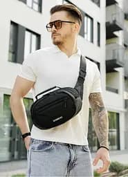 Сумка через плечо бананка Sambag Flex черная тканевая 30×17×10 см (85351065m)