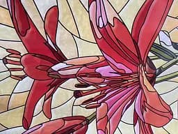 Вінілова 3D наклейка на двері Вітраж лілії ПВХ плівка текстура квіти червоний 60х180 см Happy Pocket Z181496 - мініатюра 6