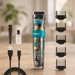 Машинка для стрижки VGR V 695 / Акумуляторна машинка для стрижки волосся + 6 насадок, з USB / Бездротовий тример для стрижки