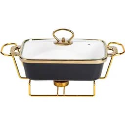 Мармітниця Yiwu  порцелянова прямокутна 1 л з підставкою та скляною кришкою чорна HTJ-1001