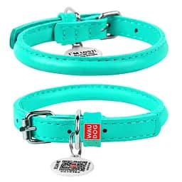 Нашийник для собак шкіряний Waudog Glamour з QR-паспортом круглий Д 8 мм Д 25-33 см ментоловий