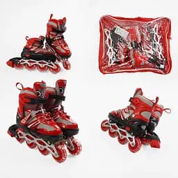 Роликовые коньки, размер 34-38, PVC колеса, стелька 21-24 см, красный, INLINE SKATE, 89208-M