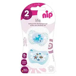 Уценка. Пустышка Nip Чудесная жизнь № 2, силиконовая, 5-18 мес., 2 шт., белый с голубым (31302)