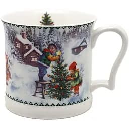 Чашка новогодняя R33343 Зимняя история фарфоровая в подарочной коробке 420 мл Белая
