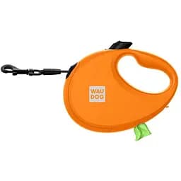 Поводок-рулетка для собак Waudog R-leash с контейнером для пакетов, светоотражающая лента, S, до 12 кг, 3 м, оранжевый