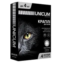 Краплі Unicum Рremium від бліх та кліщів для котів 0-4 кг 3 піпетки (UN-004)
