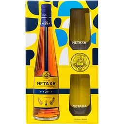 Набор Алкогольный напиток Metaxa 5 звезд 38% 0.7 л + 2 бокала в подарочной упаковке