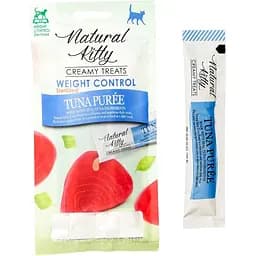 Ласощі для котів Natural Kitty крем-снеки для котів пюре з тунця контроль ваги для стерилізованих 4 шт 12 г