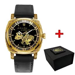 Годинник наручний жіночий 021-3D Де би не була Gold-Black-Black Leather Awarder acs0031878