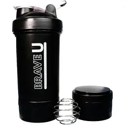 Шейкер спортивный Brave U Shaker 3 в 1 с контейнером Black 600 мл