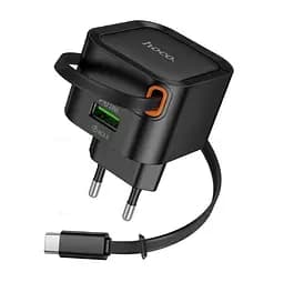 Зарядное устройство Hoco C154A Changer 20W с кабелем-рулеткой with telescopic cable (type-c) Черный