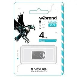 USB флеш накопичувач Wibrand 4GB Hawk Silver USB 2.0 (WI2.0/HA4M1S) - мініатюра 2