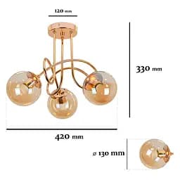Люстра стельова Levistella 7529903-3 GOLD+BR, 3 плафона, E27, золотий, коричневе скло, сучасний стиль для вітальні - мініатюра 2