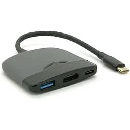 Хаб Voltronic Type-C(тато) пластиковий, HDMI(мама)+USB3.0(мама)+PD(мама), 23cm, Black