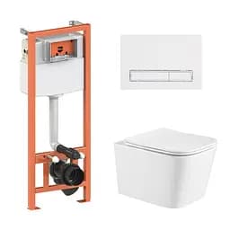 Подвесной унитаз Qtap Crow Ultra Quiet + инсталляция Qtap Nest 4 в 1 (линейная клавиша White), Белый