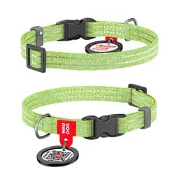 Нашийник для котів та дрібних порід собак Waudog Re-cotton з QR-паспортом відновлена бавовна світловідбиваючий пластикова