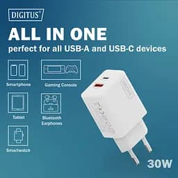 Digitus Зарядний пристрій GaN 1хUSB-C, 1хUSB-A, 30W - мініатюра 7