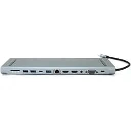 Хаб-конвертор Voltronic 12 в 1 Type-C (тато) на Type-C(мама)+2*USB2.0(мама)+USB3.0(мама)+2*HDMI(мама)+VGA(мама)+SD/TF+RJ45+ jack3.5 (мама)+PD, 10cm, Silver, Box