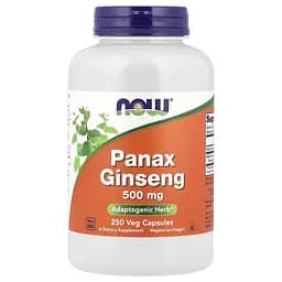 Натуральна добавка NOW Panax Ginseng 500 mg, 250 вегакапсул