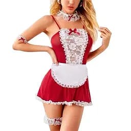 Костюм покоївки-спокусниці для рольових ігор S M червоний