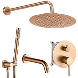 Душова система Rea Lungo brushed copper з виливом + BOX прихованого монтажу REA-P8810, Теплий захід сонця