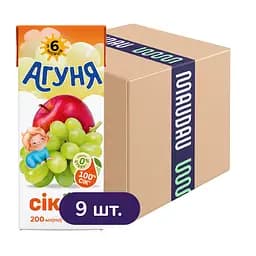 Упаковка сока Агуня Яблоко-виноград 1.8 л (0.2 л x 9 шт.)