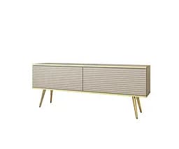 Тумба під телевізор Perfect Home Оро / Oro 2-дверна з золотими ніжками RTV135 MDF Бежевий (PFH-091331) - мініатюра 3