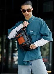 Мужская сумка бананка Sambag Dynamicdart черно-оранжевая 38 × 21 × 7 см (80411129m)