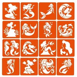 Набор трафаретов для био-тату "Русалки" Fresh Tattoo mermaids-6x6-16, 16 трафаретов