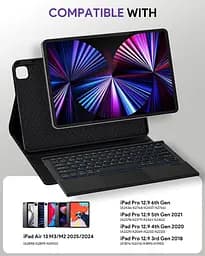 Чохол Doohoeek з клавіатурою для iPad Air 13 дюймів 2025 (M3)/2024(M2), iPad Pro 12.9 6-го/5/4-го/3-го покоління, Bluetooth - мініатюра 2
