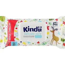 Вологі серветки Kindii Delicate Care для немовлят, 100 шт.