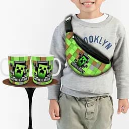 Набор: детская сумка-бананка+кружка Майнкрафт Крипер "Minecraft" 32х15см,бананка мальчику через плечо (00934)
