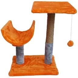 Дряпка Пухнастики з полицею та полутунелем руда з сірим (И-1)