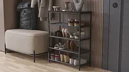 Полиця для взуття Слайм 4 Ferrum-decor 820x630x260 Чорний метал ДСП Венге Магія 16 мм (FRD-105161)