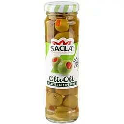 Оливки Sacla зелені фаршировані перцем 140 г