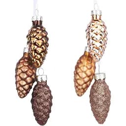 Ялинкові прикраси House of Seasons 3 шишки скляні 6х3см мідні 2 комплекти по 3 шт. (8718861800784)