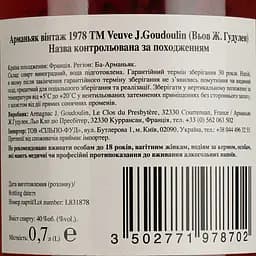 Арманьяк Veuve J.Goudoulin Bas Armagnac 1978 40% 0.7 л у подарунковій коробці - мініатюра 5