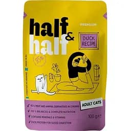 Корм влажный Half&Half для взрослых кошек кусочки с уткой в ​​соусе в форме пауча 100 г