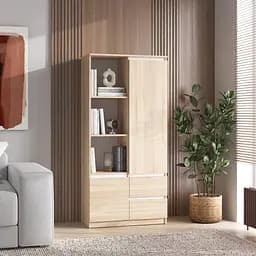Шкаф для книг Vays R-26 Дуб Сонома-Белые планки пенал с полками и ящиками ЛДСП 80x40x170 см для дома офиса гостиной