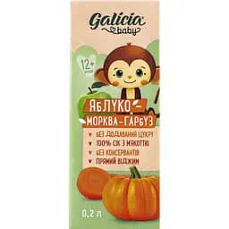 Сок Galicia Baby яблочно-морковно-тыквенный с мякотью натуральный гомогенизированный стерилизованный 0.2 л