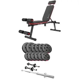 Набір Hop-Sport Premium 38кг з лавою HS-2040 HB штангами та гантелями