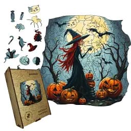 Пазл деревянный Мистическая Колдунья, А4, Картонная коробка 100 элементов