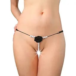 Сексуальні трусики Art of Sex Aurora з перлами та трояндочкою чорні, розмір XS-M