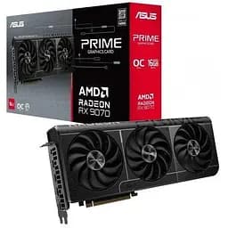 Видеокарта Radeon RX 9070 XT, Asus, PRIME OC, 16Gb GDDR6, 256-bit, HDMI/3xDP, 3030/20000 MHz, 3x8-pin (PRIME-RX9070XT-O16G)