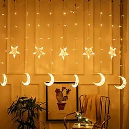 Новорічна світлодіодна гірлянда шторка дощ "Місяць і Зірки" YS-84009 138 LED 2.5 метра (теплий білий), Yu Xin 82706